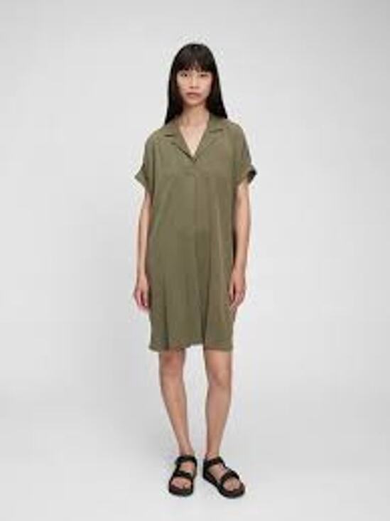 GAP Dresses & Skirts - Gap Shirt Dress Popover Collared Short Sleeve Casual Knee Length Olive Womens S